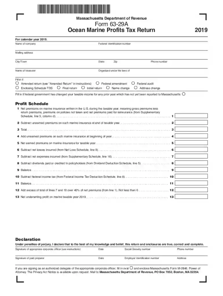 Massachusetts Department of Revenue Form 63-29A Ocean Marine Preview on Page 1