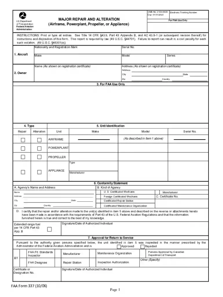 faa form 337 Preview on Page 1