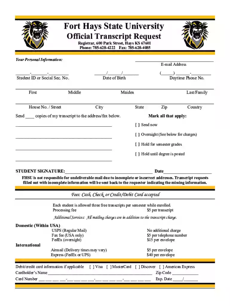 fort hays state university transcript request Preview on Page 1