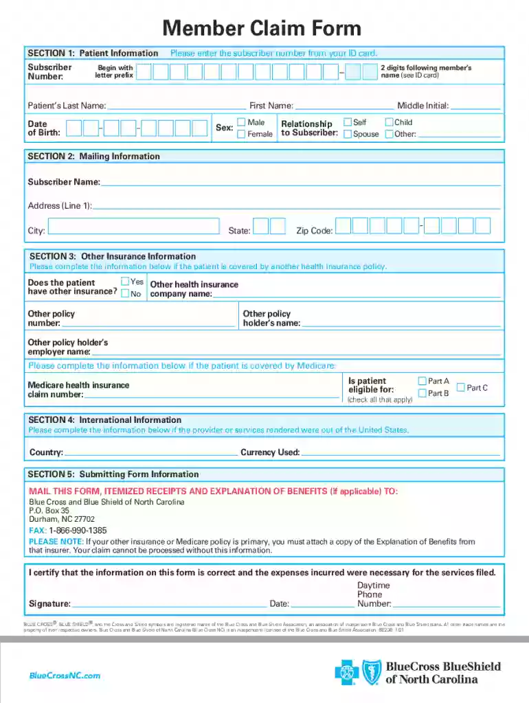 blue cross blue shield member claim form Preview on Page 1