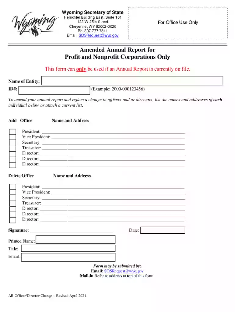 2019-2021 Form WY Amended Annual Report for Profit and ... Preview on Page 1