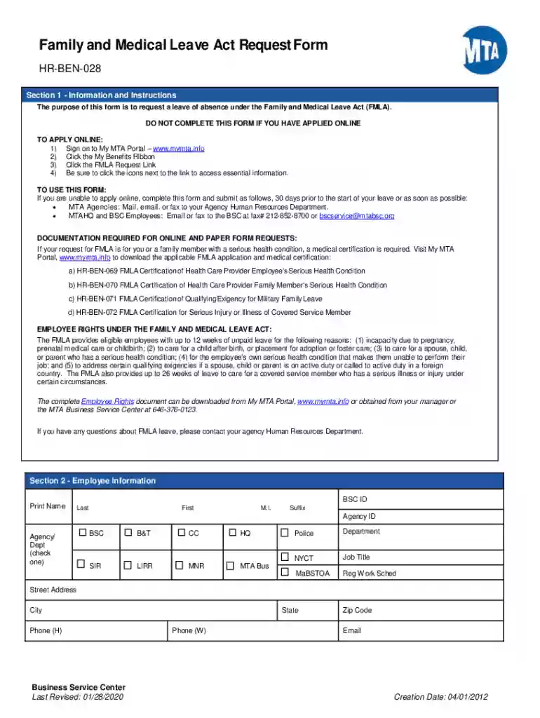Family and Medical Leave Act Request Form (1)2 Preview on Page 1