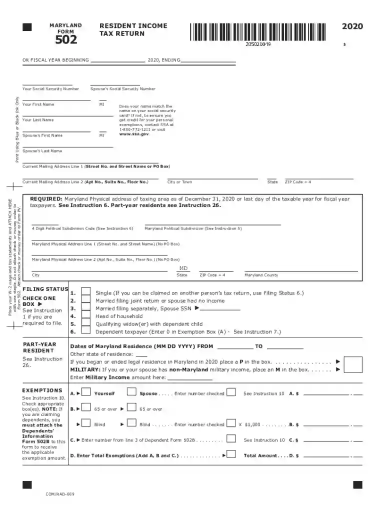 md 502 tax form Preview on Page 1