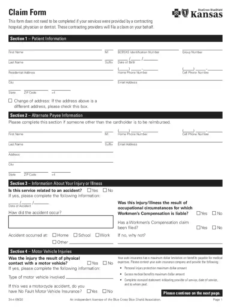 kansas bcbs form Preview on Page 1