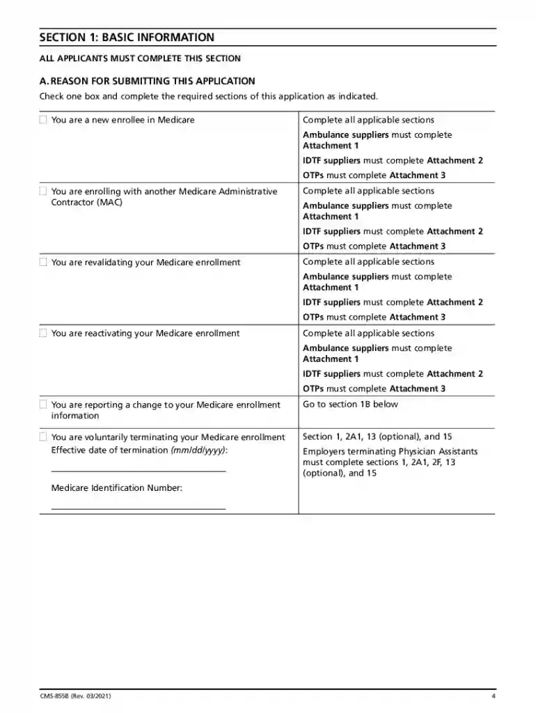 cms 855 change of information Preview on Page 1
