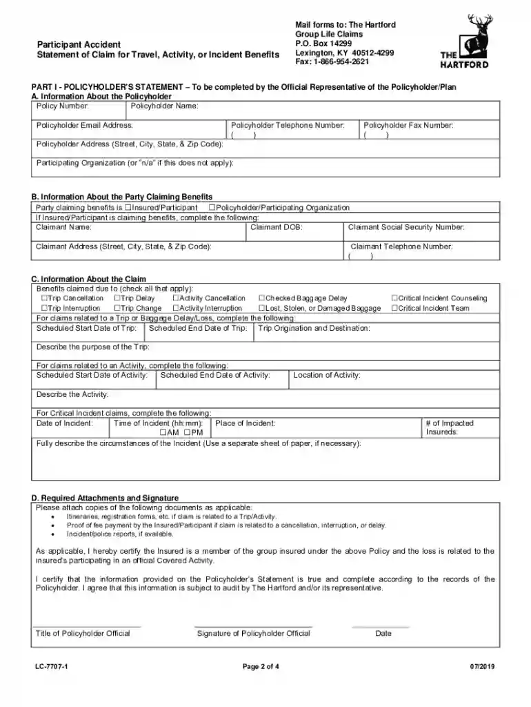 Participant Accident Statement of Claim for Travel ... Preview on Page 1