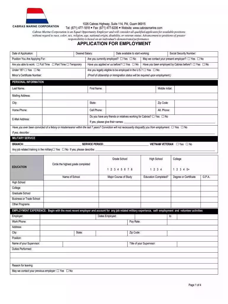 cabras marine corporation guam application form Preview on Page 1