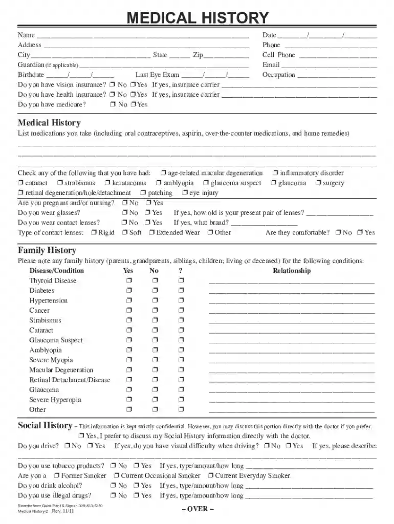 Office Visit Medical History Form - Beyond Eye Care, PLLC Preview on Page 1