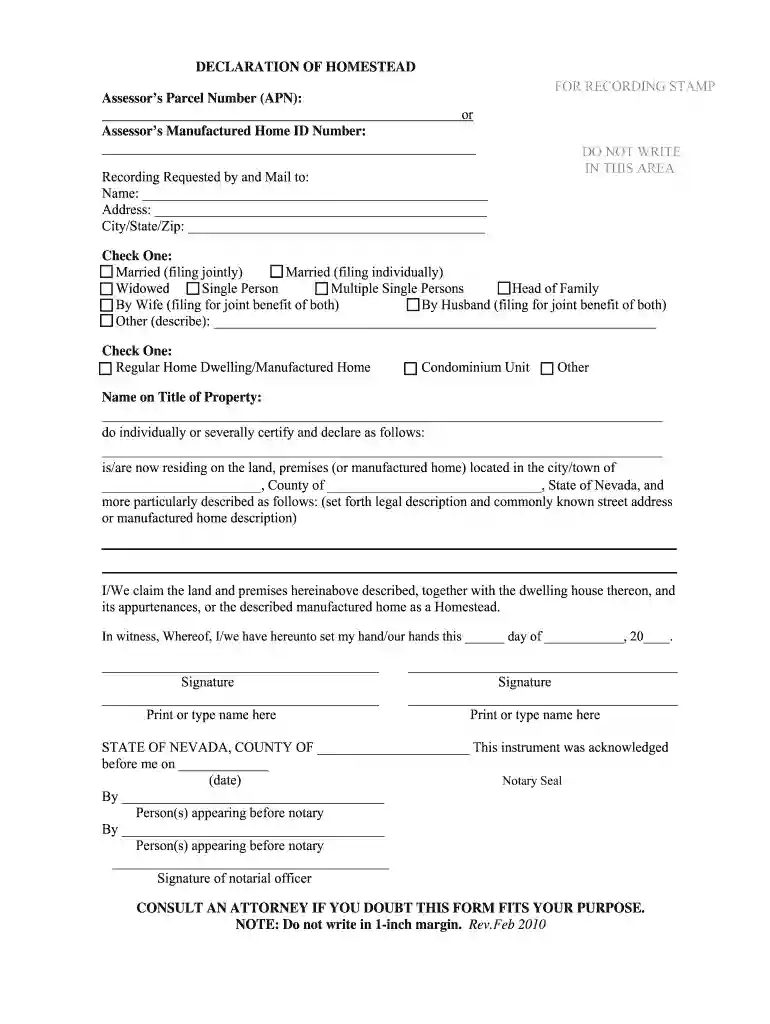 homestead form las vegas Preview on Page 1