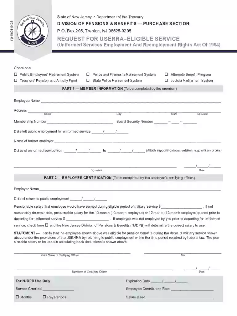 New Jersey USERRA Eligible Service Request Preview on Page 1