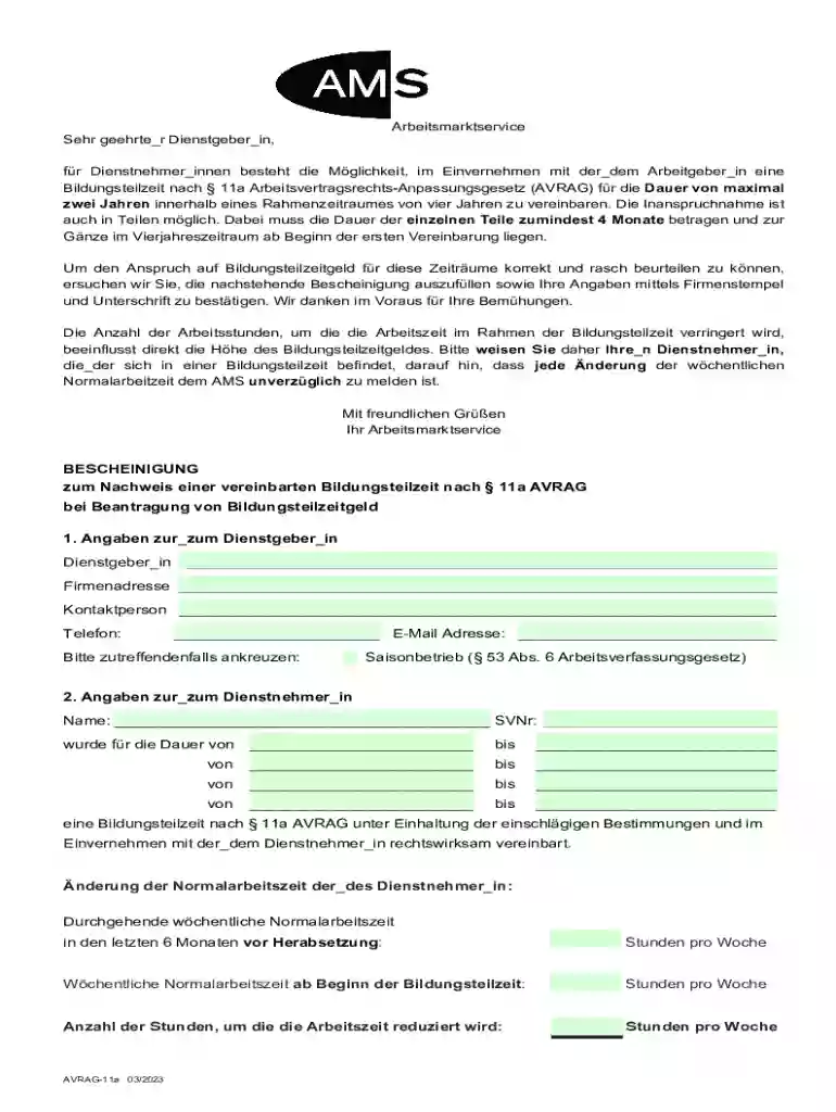 Bildungsteilzeit Bescheinigung Form Preview on Page 1