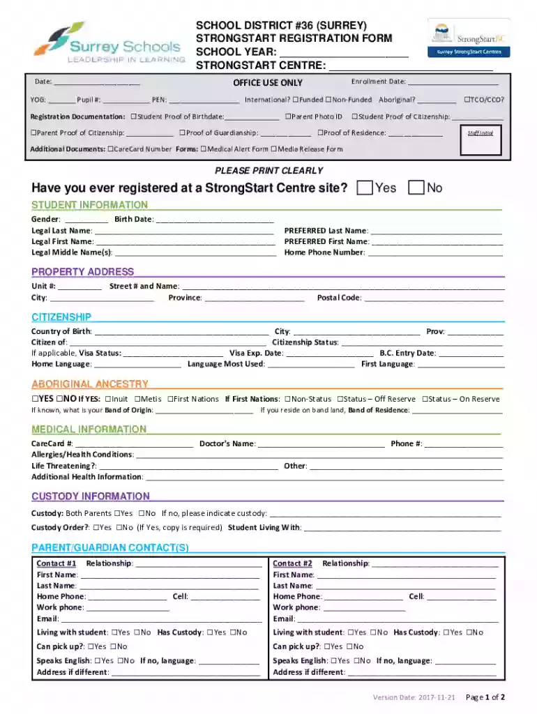 canada surrey schools strongstart registration Preview on Page 1