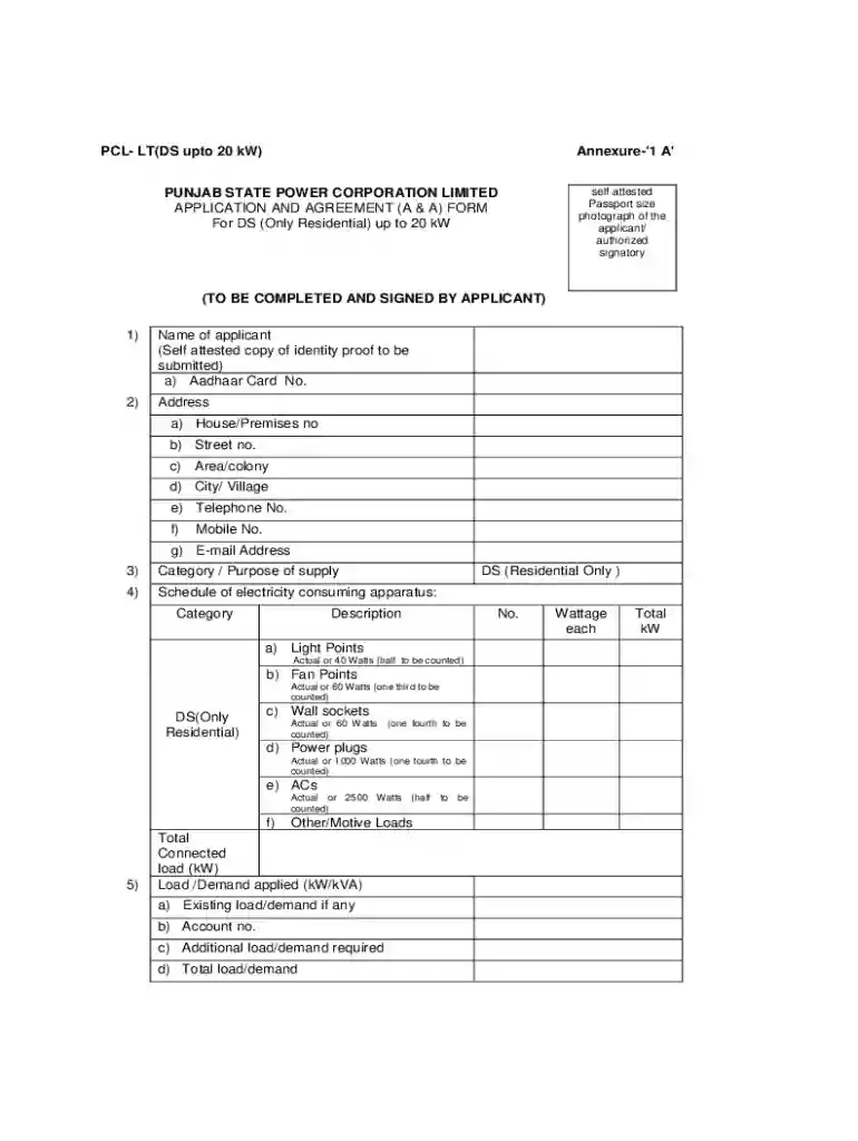 pspcl a a form Preview on Page 1