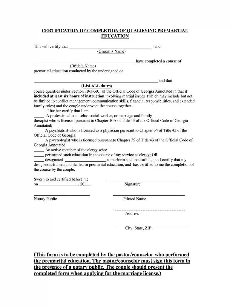 free printable premarital counseling certificate Preview on Page 1