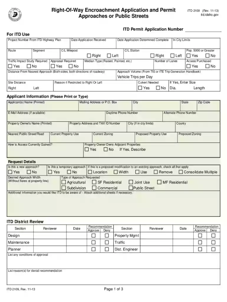 Application for an approach permit - Idaho Transportation Department - itd idaho Preview on Page 1