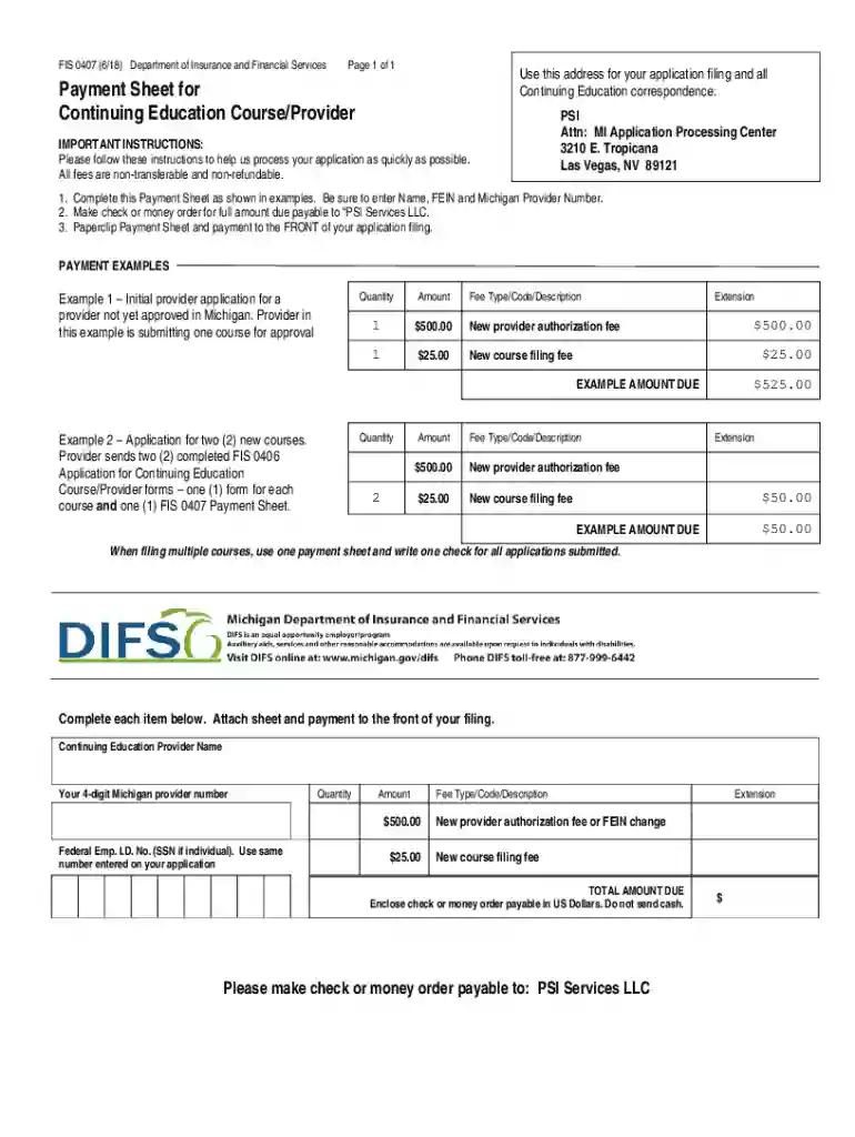 FIS 0407 (6/18) Department of Insurance and ... - Michigan Preview on Page 1