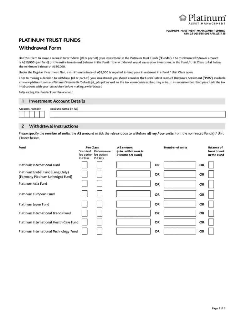 funds withdrawal form Preview on Page 1