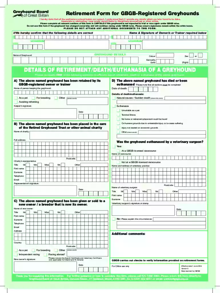 gbgb retirement form Preview on Page 1