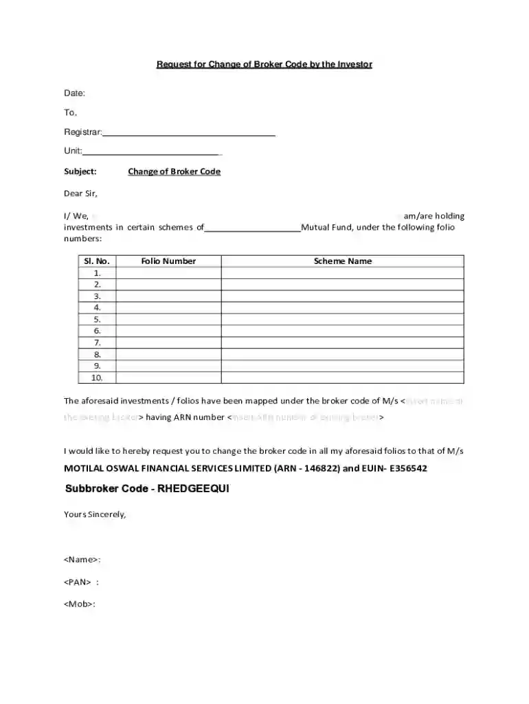 change of broker form Preview on Page 1