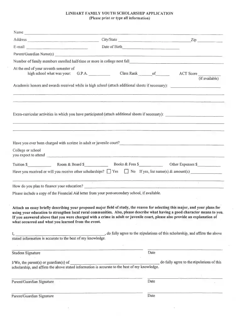 linhart family youth scholarship Preview on Page 1