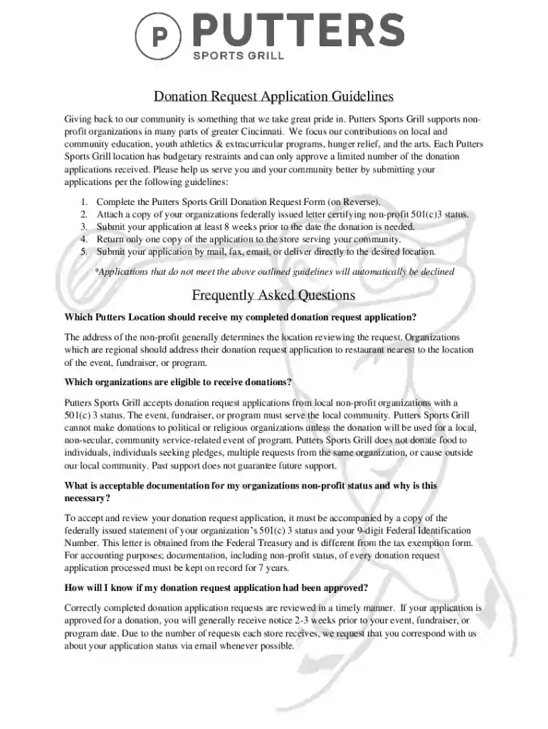 Donation Request Application Guidelines - Putters - Fill and ... Preview on Page 1