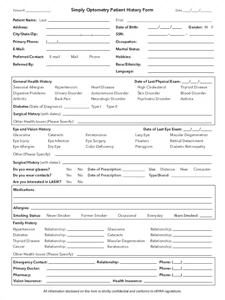 Patient History Form ver 3.0 Preview on Page 1