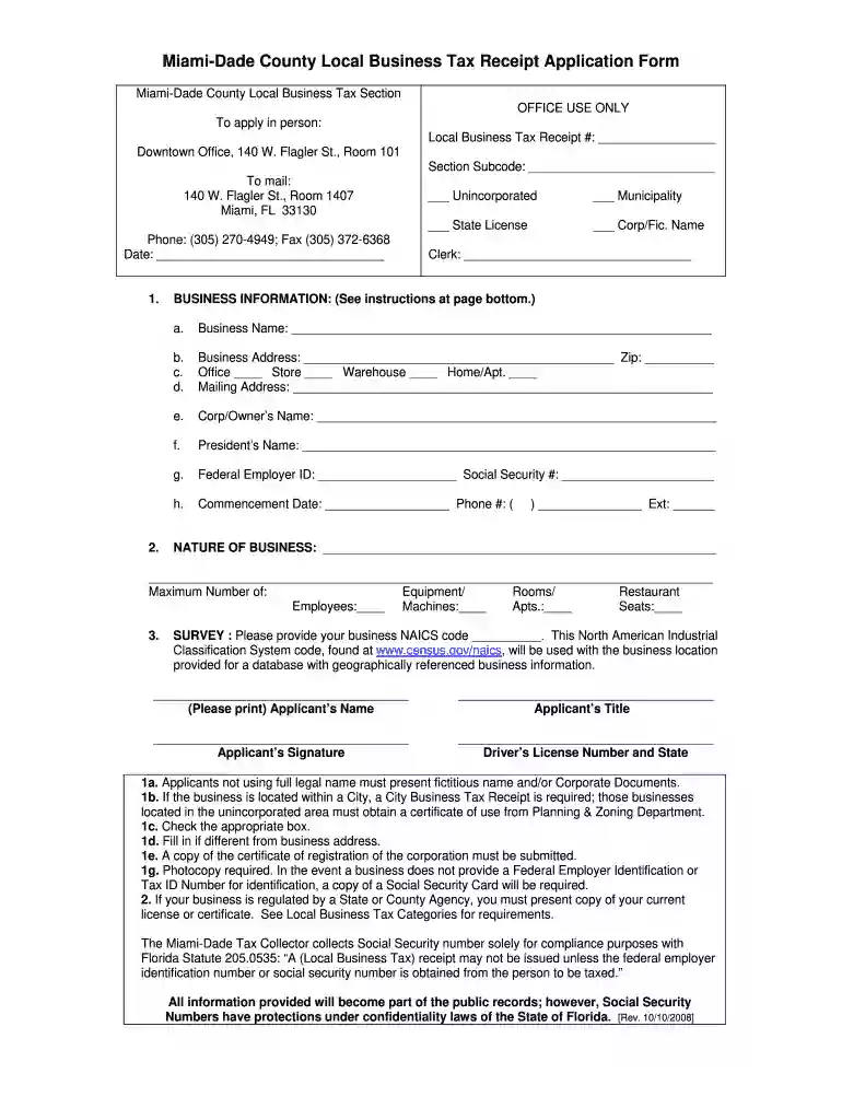 business tax receipt 2008 form Preview on Page 1