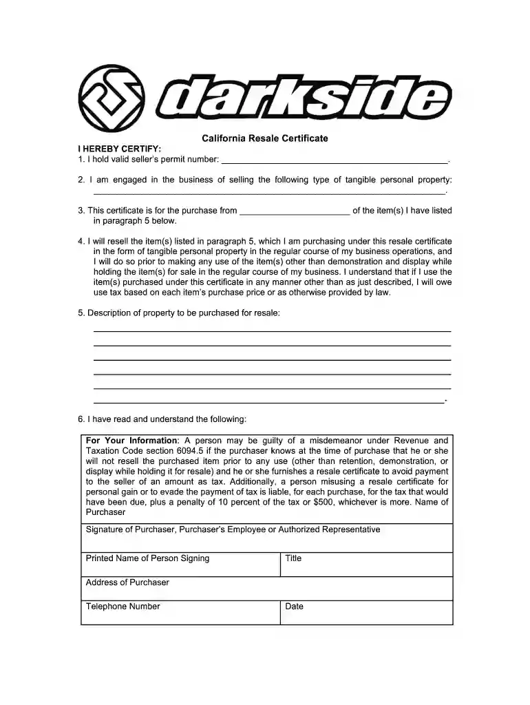 resellers certificate Preview on Page 1