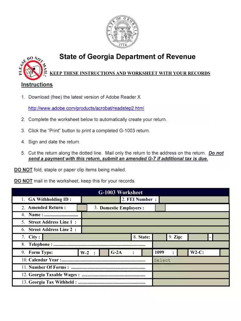 ga dept of revenue form g 1003 Preview on Page 1