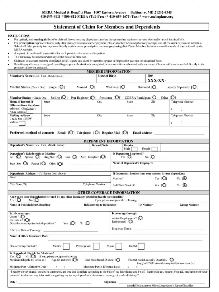 Statement of Claim for Members and Dependents Preview on Page 1
