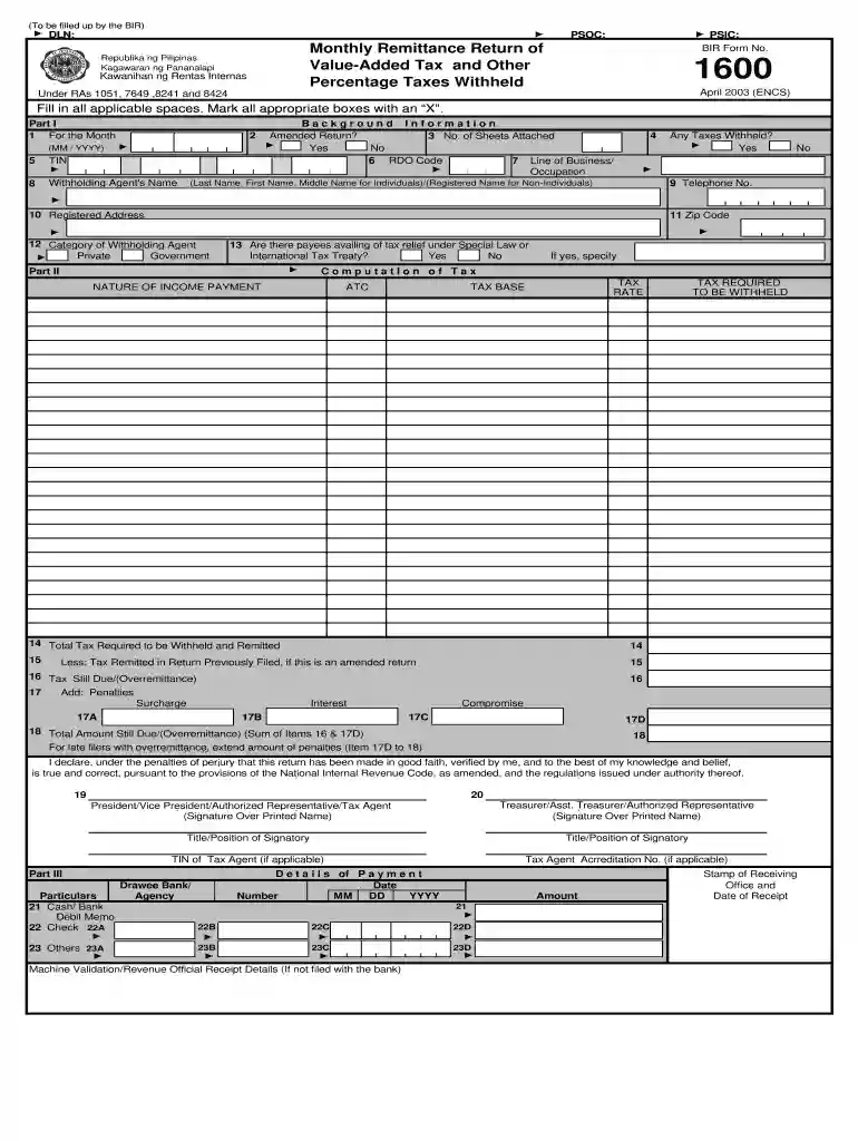 bir form 1600 free download Preview on Page 1