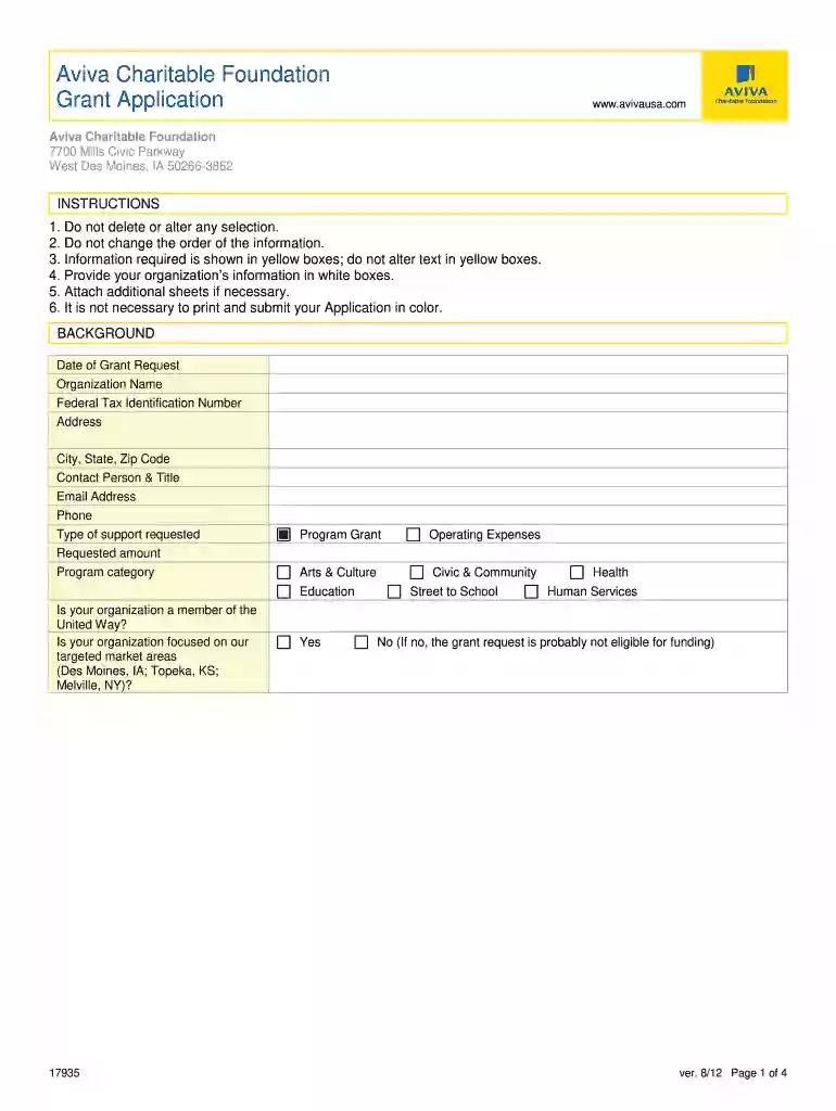 iowa aviva grant application Preview on Page 1