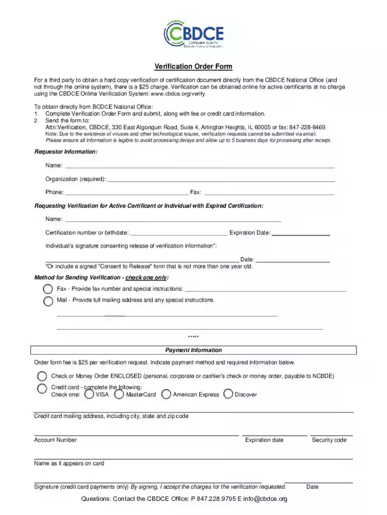 CDCES verification order form - cbdce Preview on Page 1