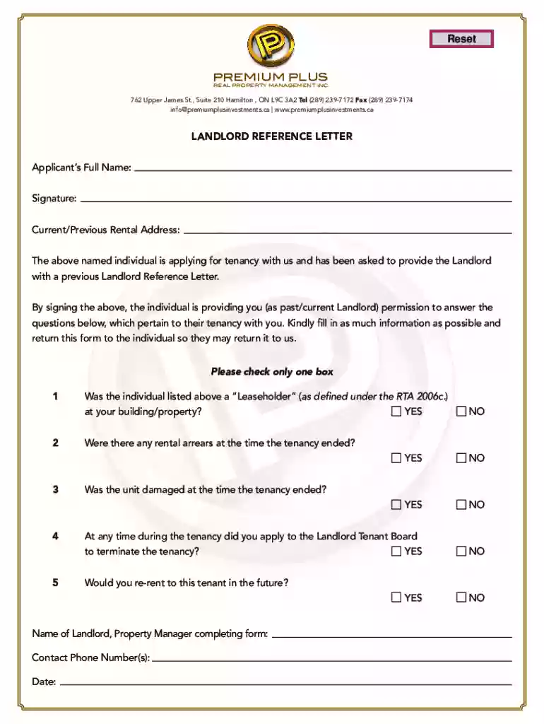 landlord reference letter Preview on Page 1