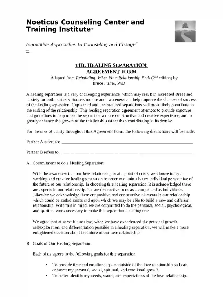 The Healing Separation: Agreement Form printable pdf download Preview on Page 1