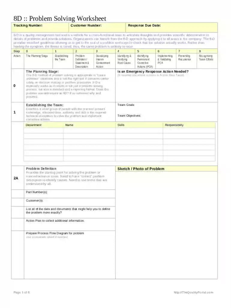 8D :: Problem Solving Worksheet - The Quality Portal Preview on Page 1