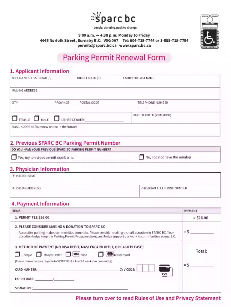 sparc bc parking permit renewal Preview on Page 1