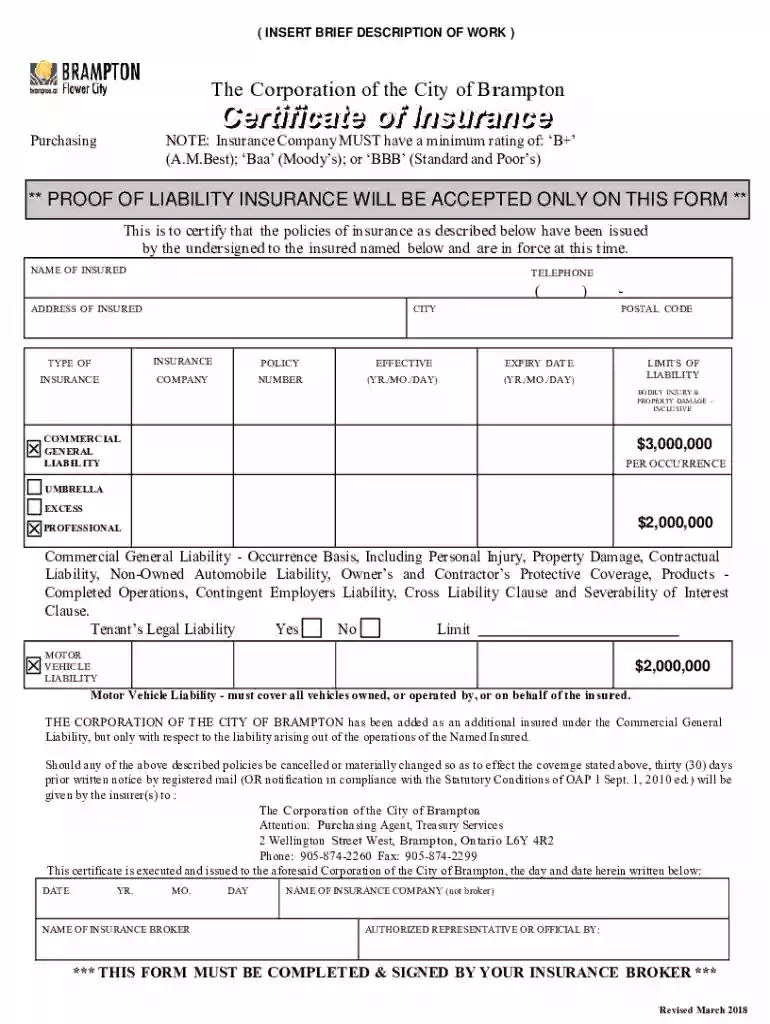 certificate insurance city brampton Preview on Page 1