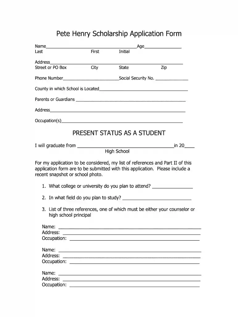 scholarship printable application Preview on Page 1
