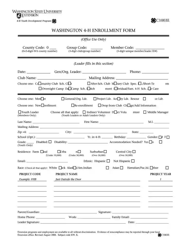 washington 4 h form Preview on Page 1