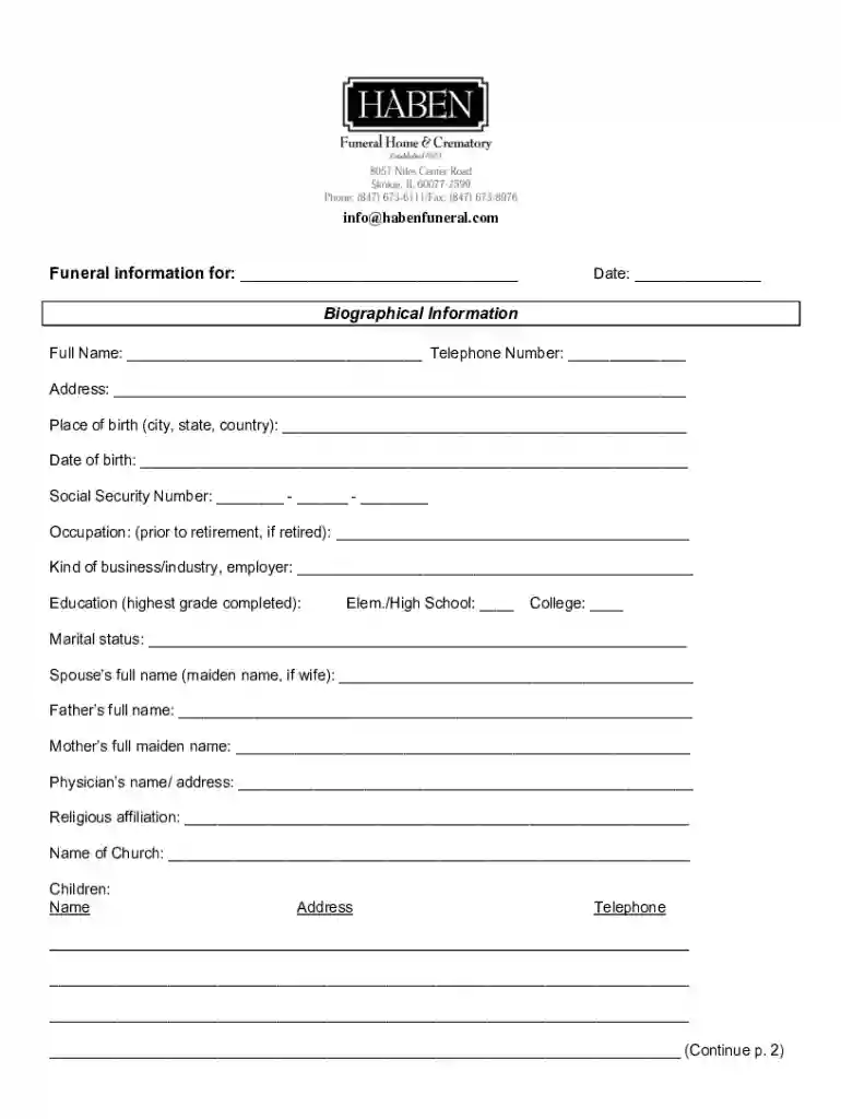 Haben Funeral Home & Crematory - Funeral information sheet (1) doc Preview on Page 1