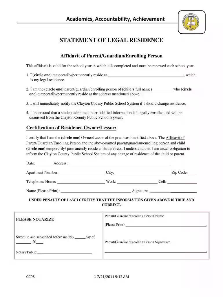 statement of legal residence form Preview on Page 1