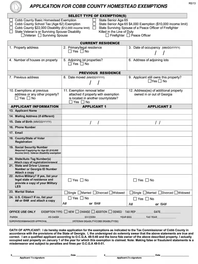 georgia homestead exemption form Preview on Page 1
