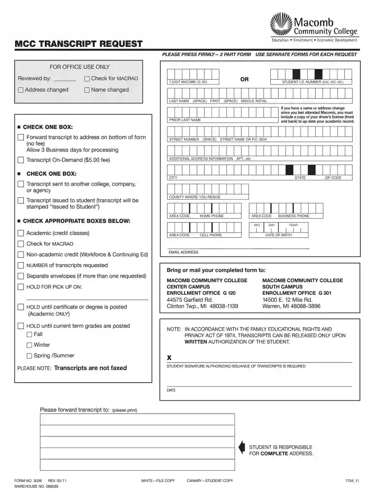 macomb community college transcript Preview on Page 1