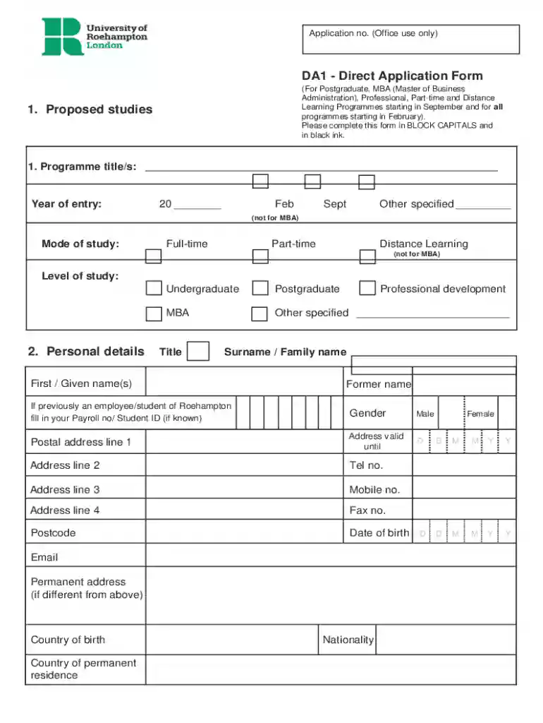roehampton form Preview on Page 1