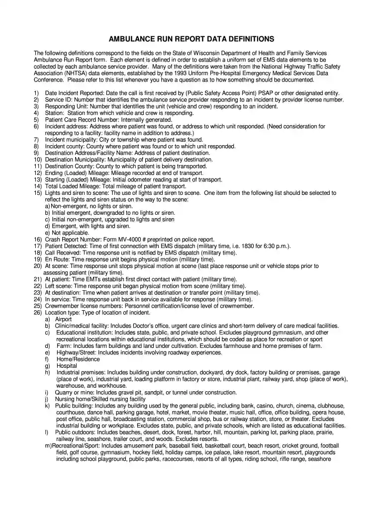 dhs ambulance data form Preview on Page 1