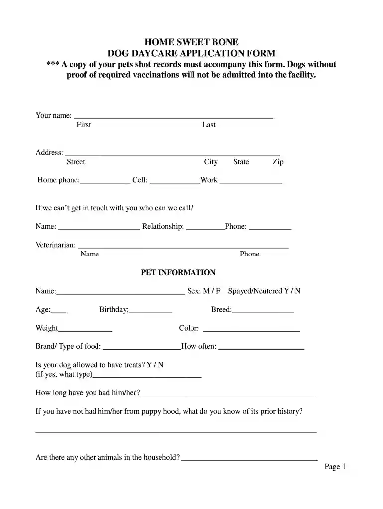 free printable daycare enrollment forms Preview on Page 1