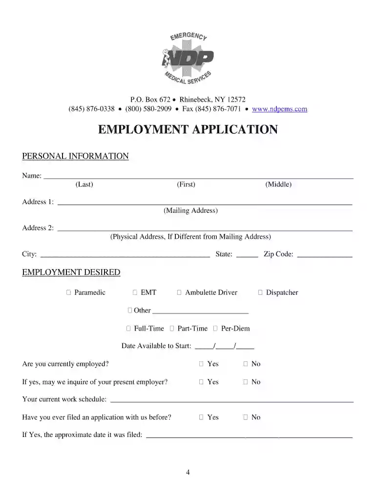 online fillable employment application Preview on Page 1