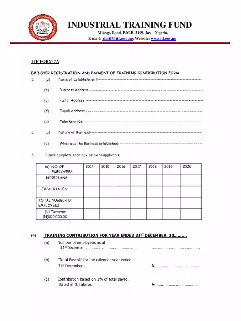 itf training form Preview on Page 1