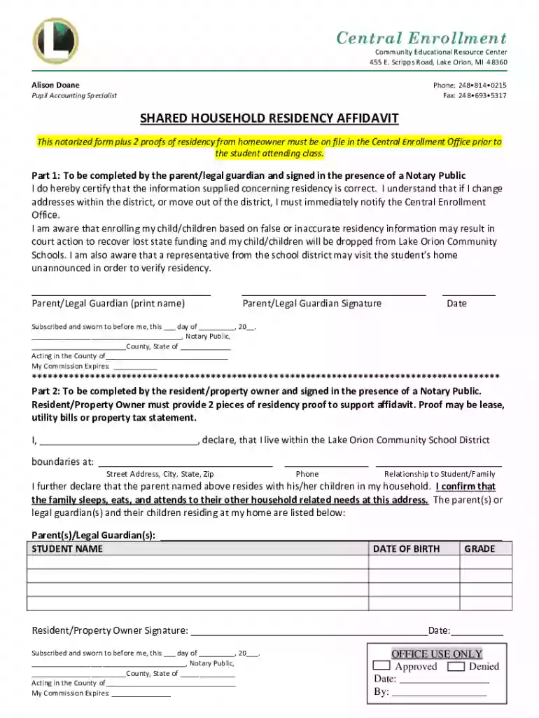 Lake Orion Central Enrollment - Fill and Sign Printable ... Preview on Page 1